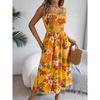 Spring Summer Women's Floral Tie Waist Sling Holiday Beach Long Dress