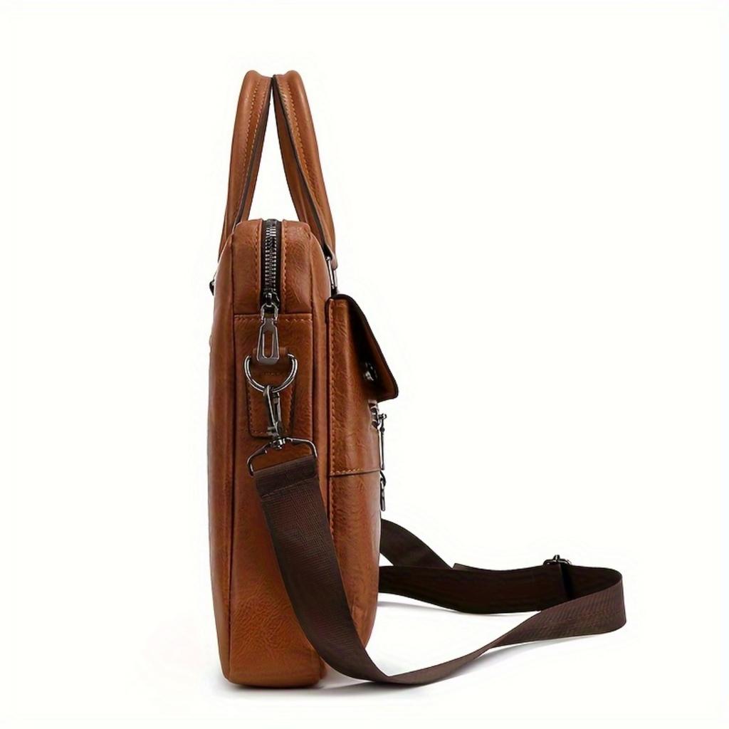 Мужской винтажный деловой портфель - коричневый рюкзак для ноутбука и планшета с регулируемым плечевым ремнем, несколькими отделениями и папкой на молнии