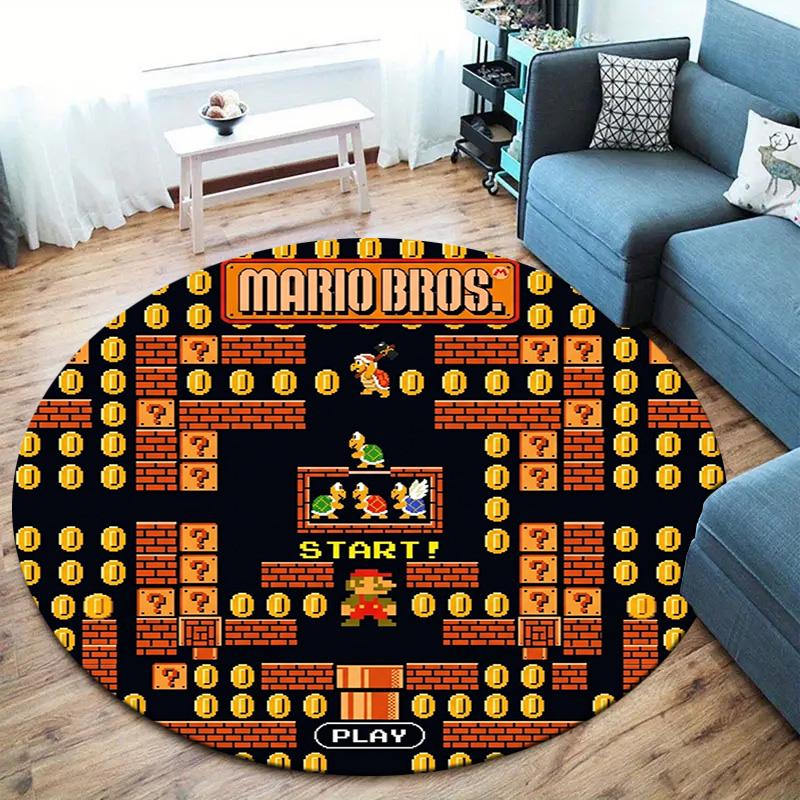 Super Mario Poster Round Area Rug Carpet Rug For Living Room Bedroom Sofa Playroom Decor Nonslip Floor Mat