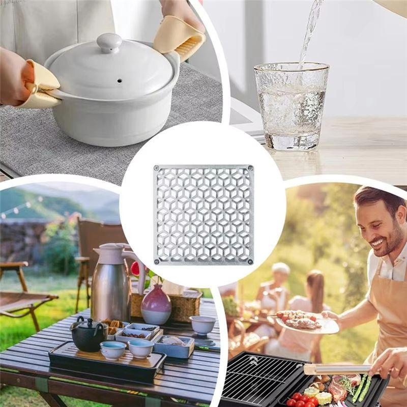 J1UL1N Stainless Steel Drink Coasters Set - Non-Slip, Double Coaster For Outdoor Camping, Alcohol Stove & Mug Metal Mat