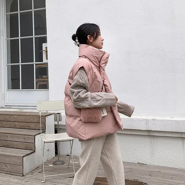 Women's Autumn and Winter Solid Color Loose Down Cotton Vest Standing Collar Casual Comfortable Jacket