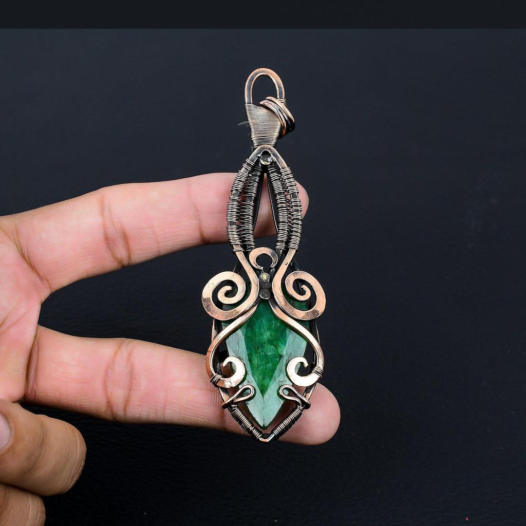 Созданный в лаборатории ювелирный изумруд и драгоценный камень, подвеска ручной работы из чистой медной проволоки