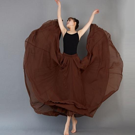 Женская танцевальная юбка, газовая шифоновая юбка, однотонная, с эластичной талией, многослойная, с большим струящимся подолом