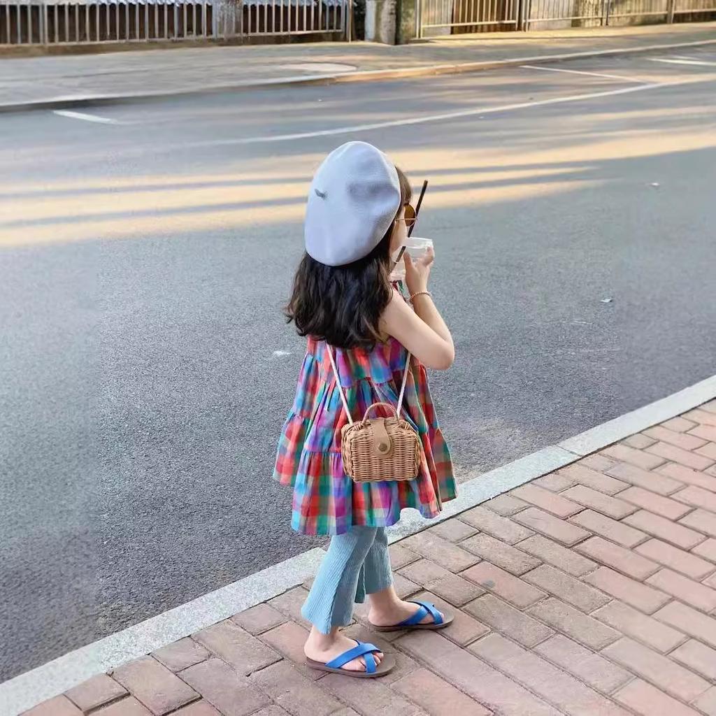 Летнее пляжное платье для девочек. Цветное клетчатое платье-халтер.