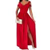 V-Neck Waist Tight Women Dress Hollow Sleeve Cold Shoulder Split Hem Gown Dress Female Clothing