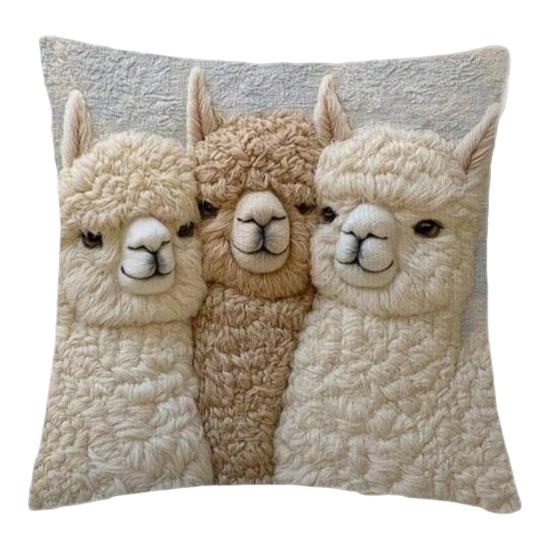 Alpaca Pillow Cover Imitation Embroidery Alpaca Pattern Pillowcase Rustic Throw Pillow Cover for Sofa Couch Bedroom Living Room Car Decor