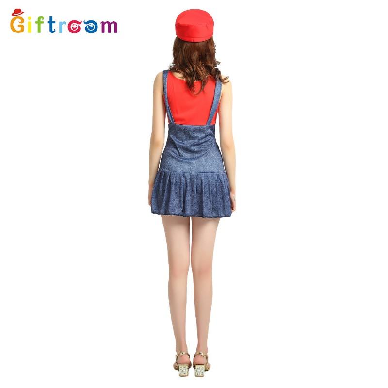Праздничный костюм для взрослых, косплей Марио, джинсовая юбка на бретелях, аниме, игровая форма