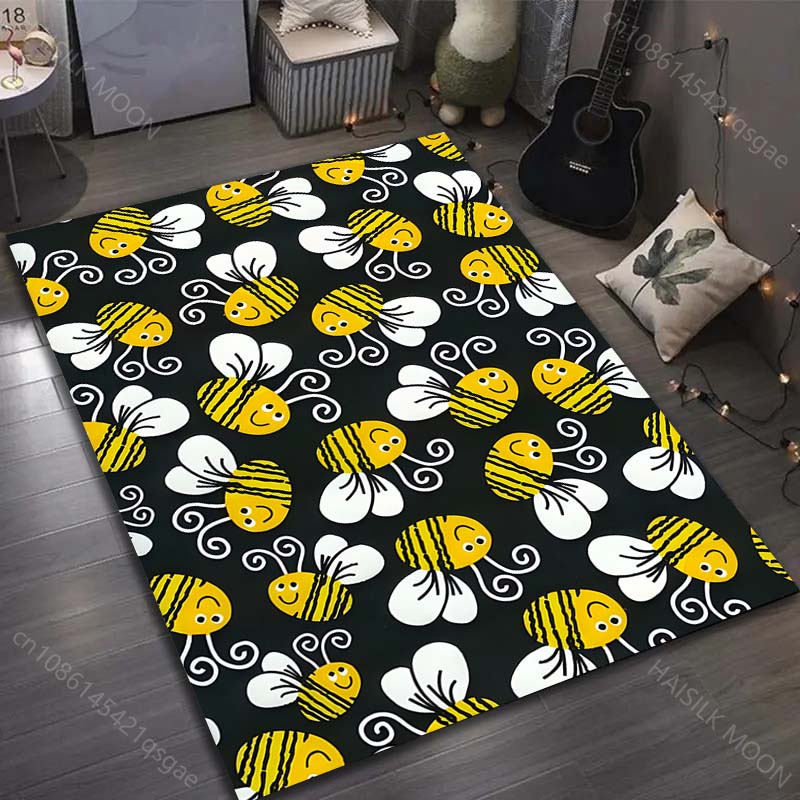 Multiple Sizes Cute Bee Kids Rug Pattern Carpet for Living Room Bedroom Sofa Home Decor Non-slip Floor Mat Luxury Gift