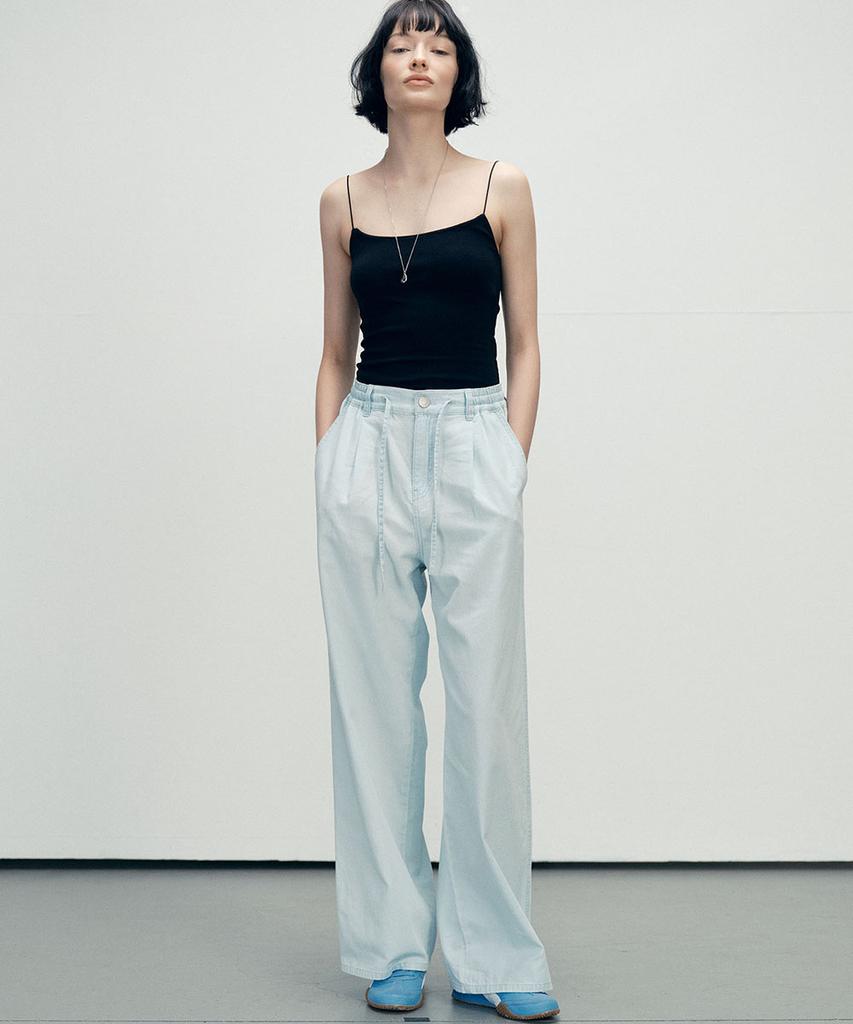 MALOUPE 9161 Ultra-Lightweight Single-Pleat Wide Denim Pants (Light Indigo)