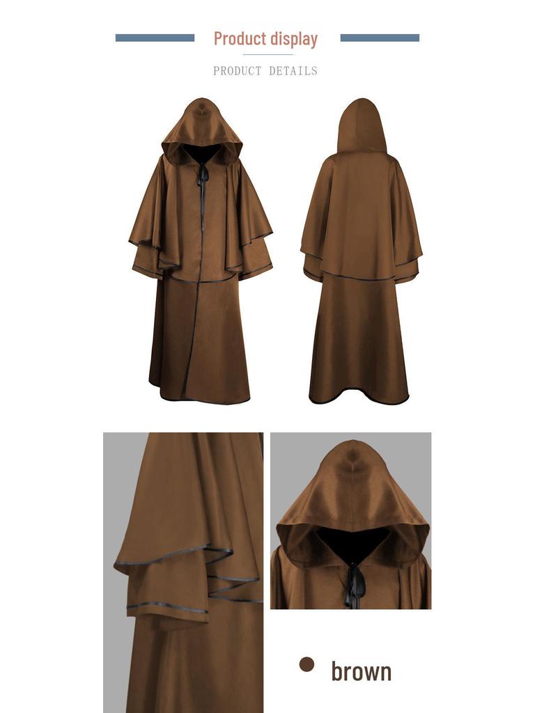 Medieval Wizard Costume Cape: Hooded Cloak for Halloween or Opera