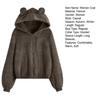 Women Coat Long Sleeves Ears Decor Loose Hooded Zipper Fit Fuzzy Coldproof Autumn Winter Thermal