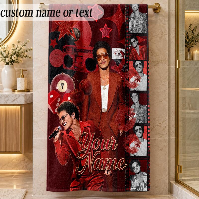 Beach TowelBruno Mars Custom Name Text Personalized Soft Towel for Beach Pool Indoor Home Decor Gift