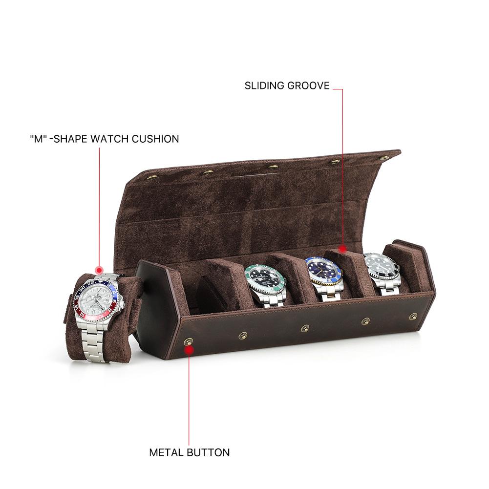 Genuine Leather Hexagon 1/2/3/4 Slots Watch Roll Case Men Watch Boxes Storage Organizer Box Women Watches Display Holders
