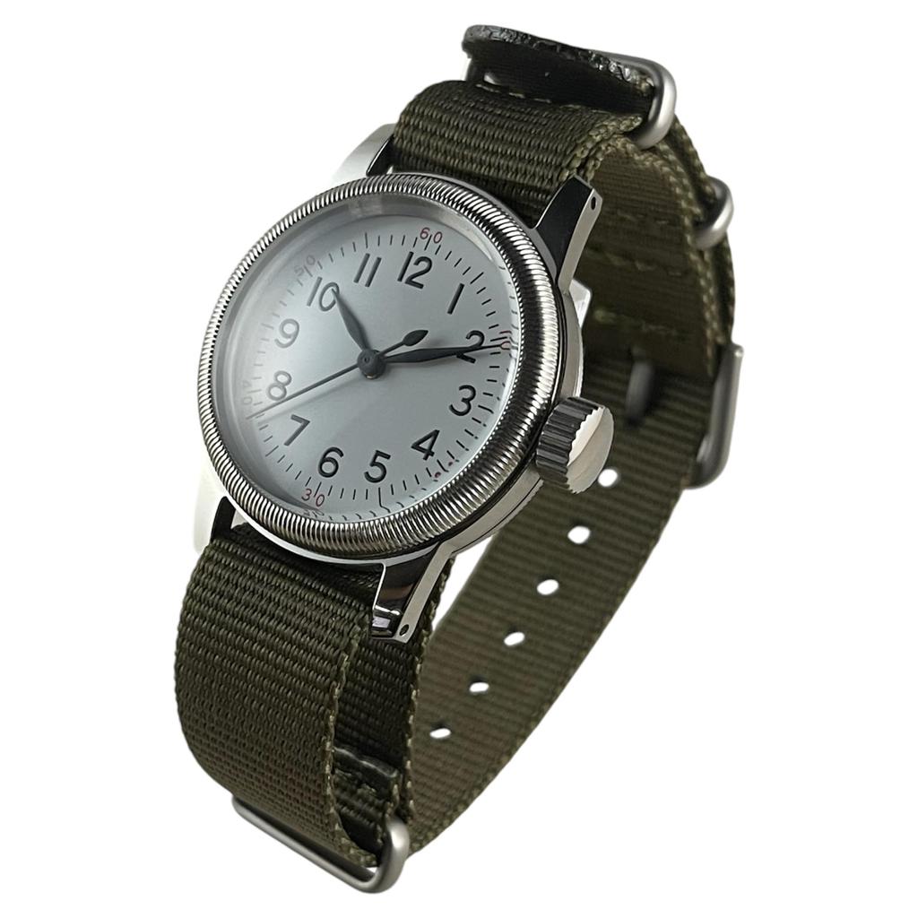МРМВ. Мужские военные часы, тип A-11, 12-часовой формат, белый циферблат, зеленый нейлоновый ремешок НАТО