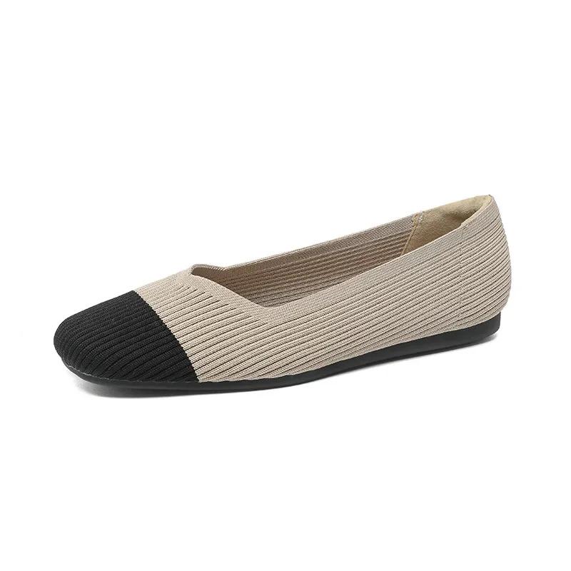 Whoholl Brand 2024 Women's Woven Soft Bottom Knitted Flats Spring Square-toe Shallow-mouth Plus Size Casual Shoes Size 34~43
