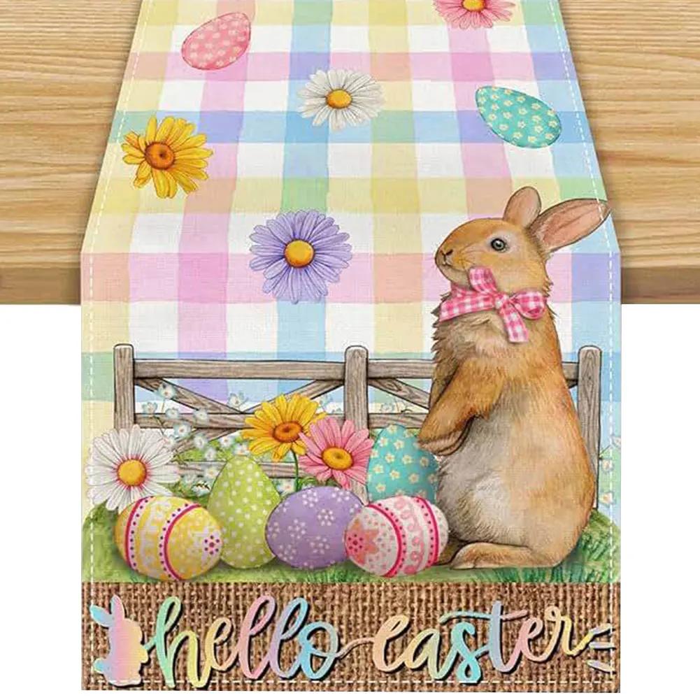 Easter Bunny Linen Table Runner Holiday Party Spring Table Runners Easter Bunny Spring Linen Table Runner Table Flag EasterDecor