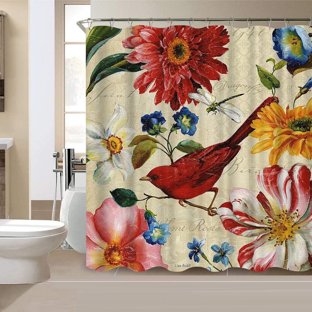 Bathroom Shower Curtain Set With Hook,Flower Garden By Gustav Klimt,Home Art Paintings Pictures Curtain For Bathroom Accessories