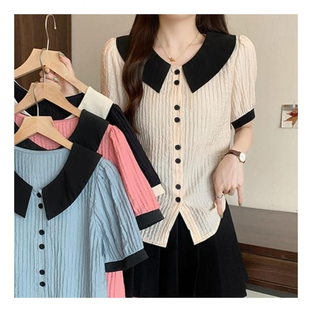 Navava Women Lovely Shirring Collar Short Sleeve Blouse Shirt Nb2224