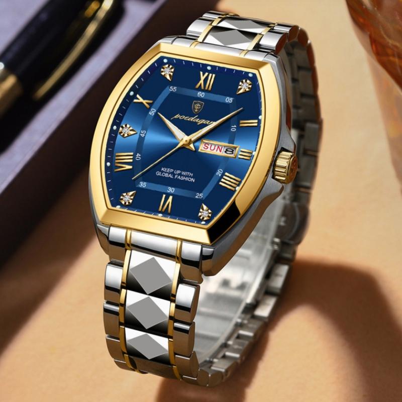 2024 New Curved Dial Men's Watch Waterproof Luminous Fashion Watch Calendar Steel Strap Tonneau Dial Watch