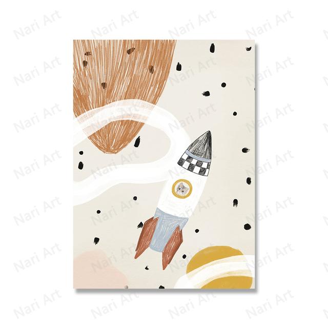 Мультфильм Кот Ракета Печать Плакатов Абстрактное Животное Собака Слон Дом Детская Комната Искусство