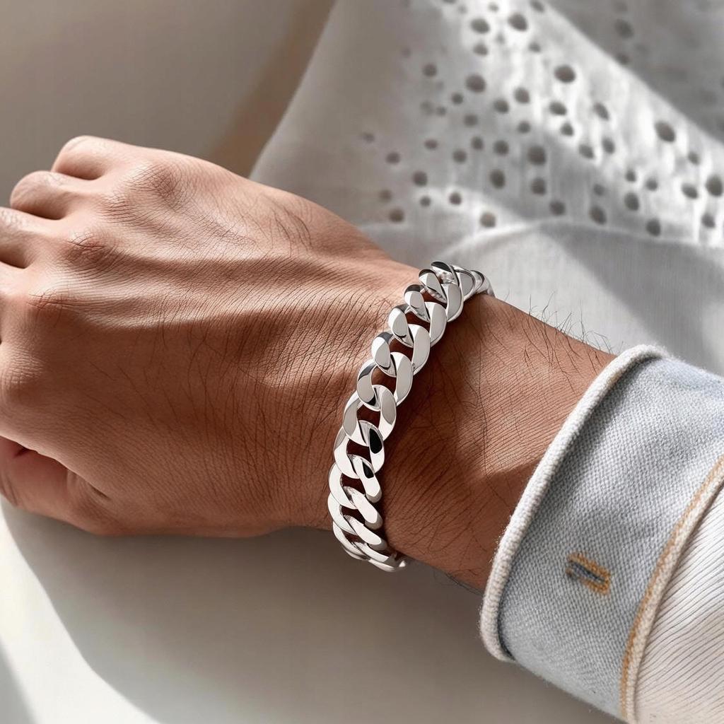 Silver Men' Bracelet FULL ARMOR 10mm 925 SILVER ITALIAN + FREE