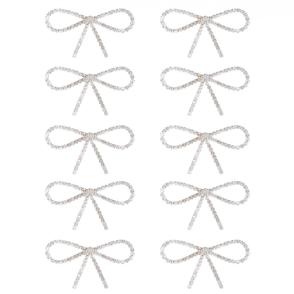10pcs Vintage Bowknot Bow Brooch Pin Silver Tone Claw Chain Pin Vintage Rhinestone Brooch For Women