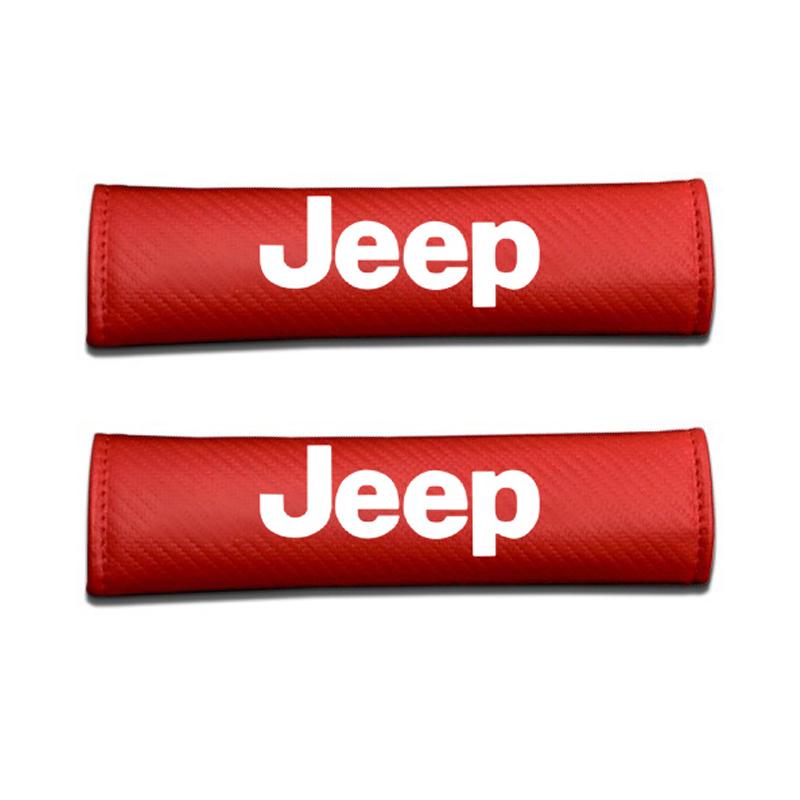 CNF1 2pcs Carbon Fiber Leather Safety Belt Shoulder Cover Accessories For Jeep Renegade Wrangler JK Gladiator Grand Cherokee Compass