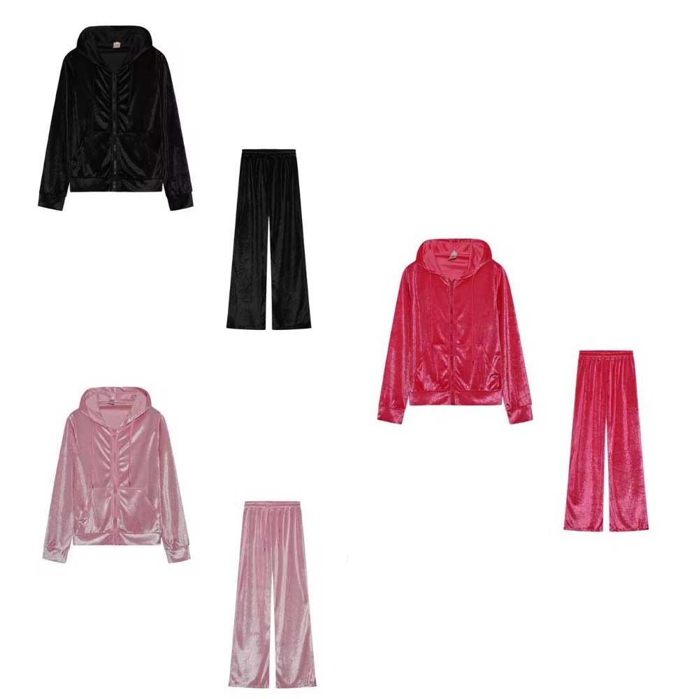 Комплекты из 2 предметов Велюровые комплекты для бега Толстовка с длинным рукавом Спортивный костюм Женский Y2K Мода Худи Брюки Женские