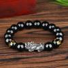 Black Obsidian Stone Bracelet Buddhism Feng Shui Six Words Pixiu Bead Bracelet Wristband Lucky Amulet Jewelry