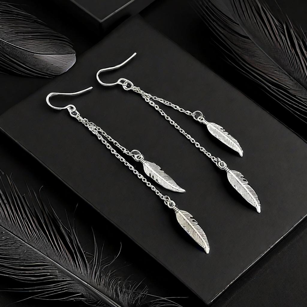 Chic Vintage Feather Leaf Tassel Earrings Chain Lightweight Dangle Design for Fashion-Forward Style Perfect Daily Wear & Evening Party Accessories