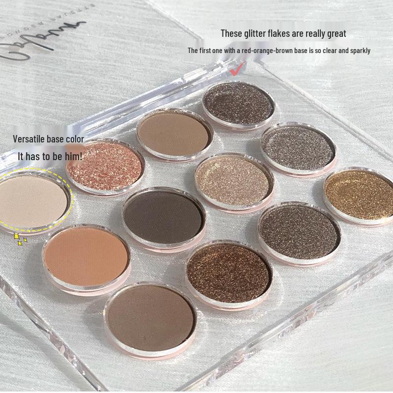 Доступная палетка теней для век из 12 цветов: Перламутровый, Матовый, Молочный чай, Землистые тона