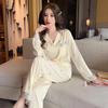 Ladies 2 Sets of Ice Silk Pajamas Homewear Women Spring New Summer Long-Sleeved Casual Cardigan Sweet and Lovely Homewear