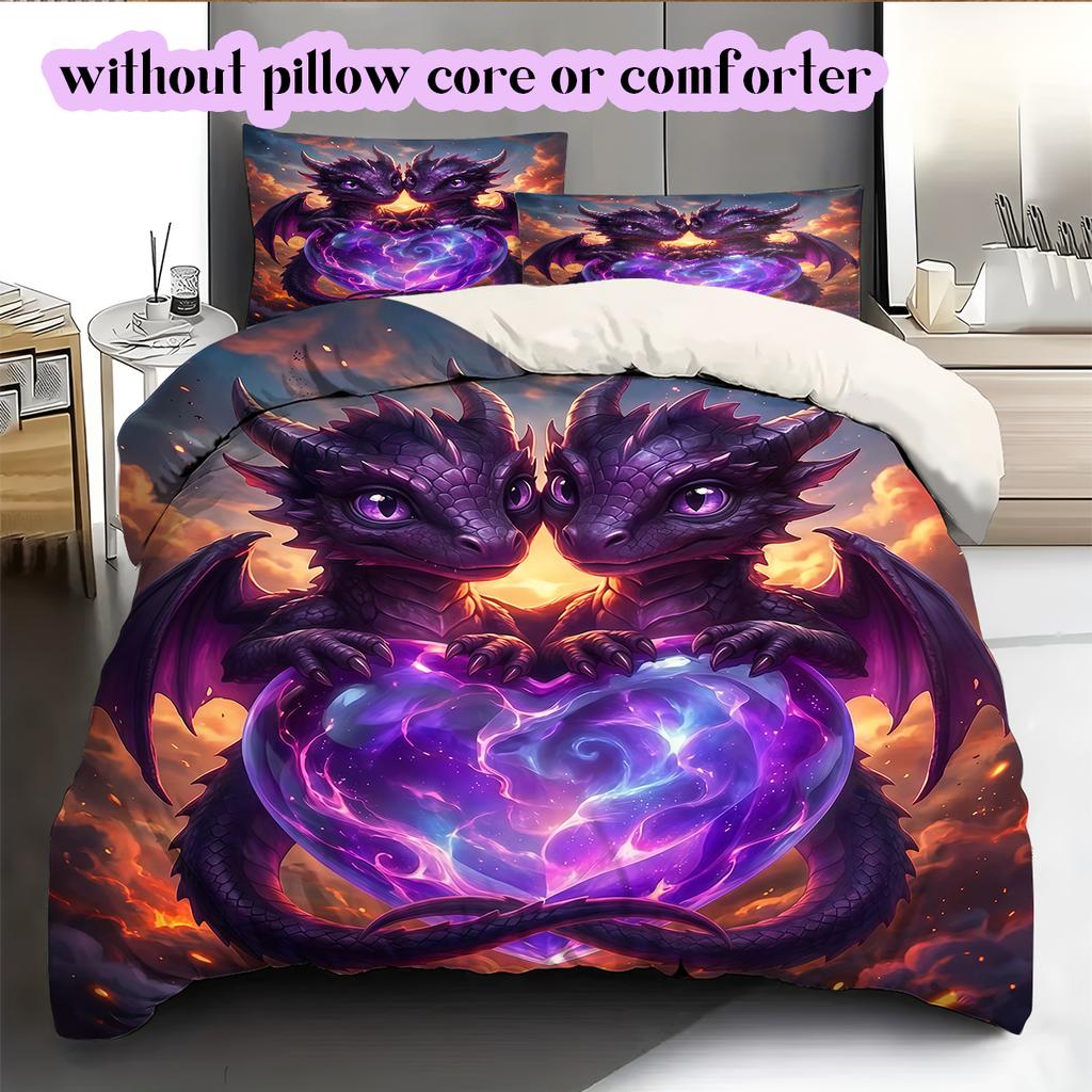 Two animals and a heartPattern Bedding Quilt Set Quilt Cover Pillowcase Home Decoration Birthday Gift (1 * duvet cover + 2 * pillowcase, without core)