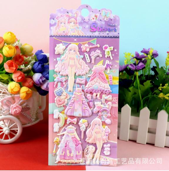 1Pcs Stickers Lovely Cartoon Girls 3D Kawaii Sticker Book Laptop Dress Up Stickers Kids Toys Pegatinas For Children Girl Gifts