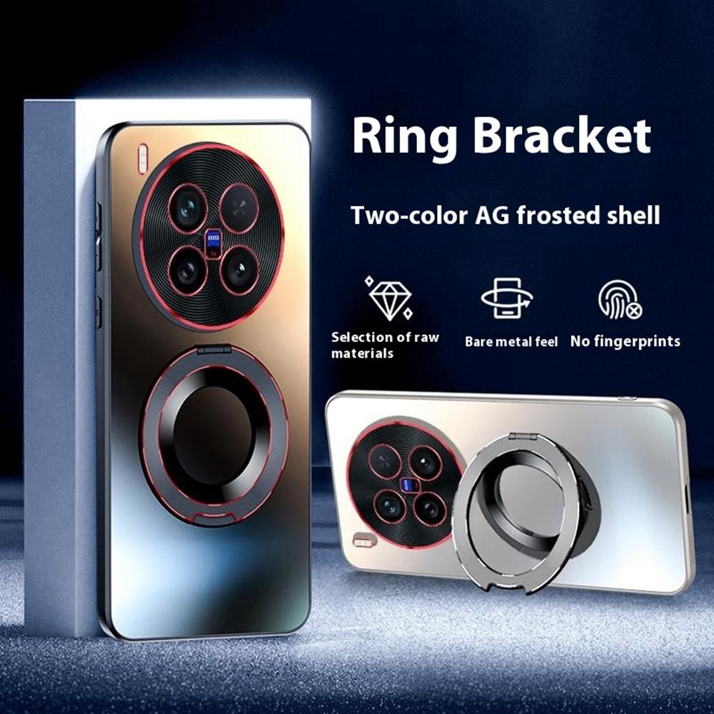 For Vivo X200 Ultra 5G Phone Case with Ring Kickstand Dual-Color Lens AG Skin-Feel Matte Cover