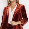 Women's Velvet Blazer Ruched 3/4 Sleeve Lapel Open Front Cardigan Ladies Office Business Coat Short Suit Jacket