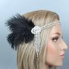 Women Cocktail Feather Headband 1920s Vintage Gatsby Party Headpiece Rhinestone Beaded Lady Black