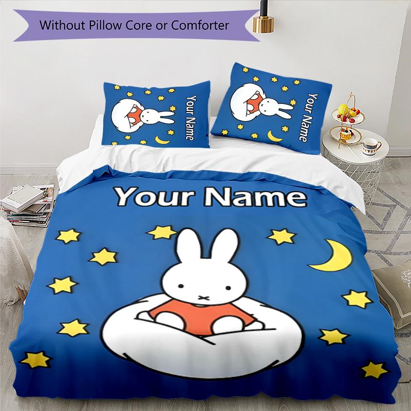 3pcs Miffy3 Cover Set - Personalized Name, HD Printed Bedding with 1 Cover and 2 Pillowcases - Perfect for Home Decor, Easy Care