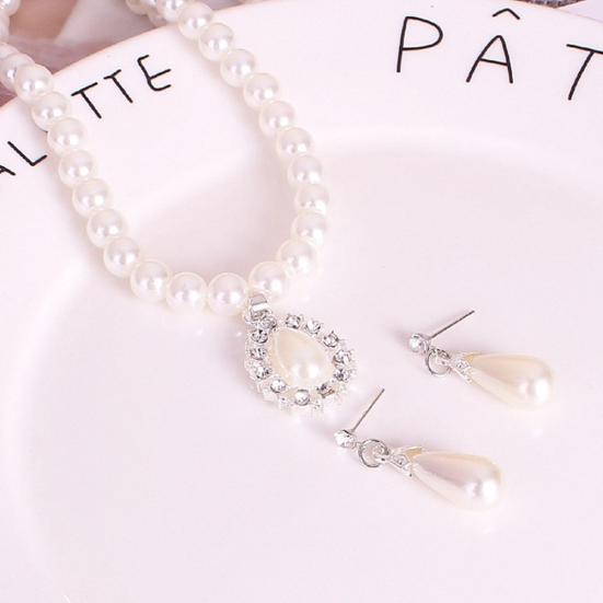 Комплект ювелирных изделий из искусственного жемчуга с каплями воды и стразами для невесты, ожерелье, серьги