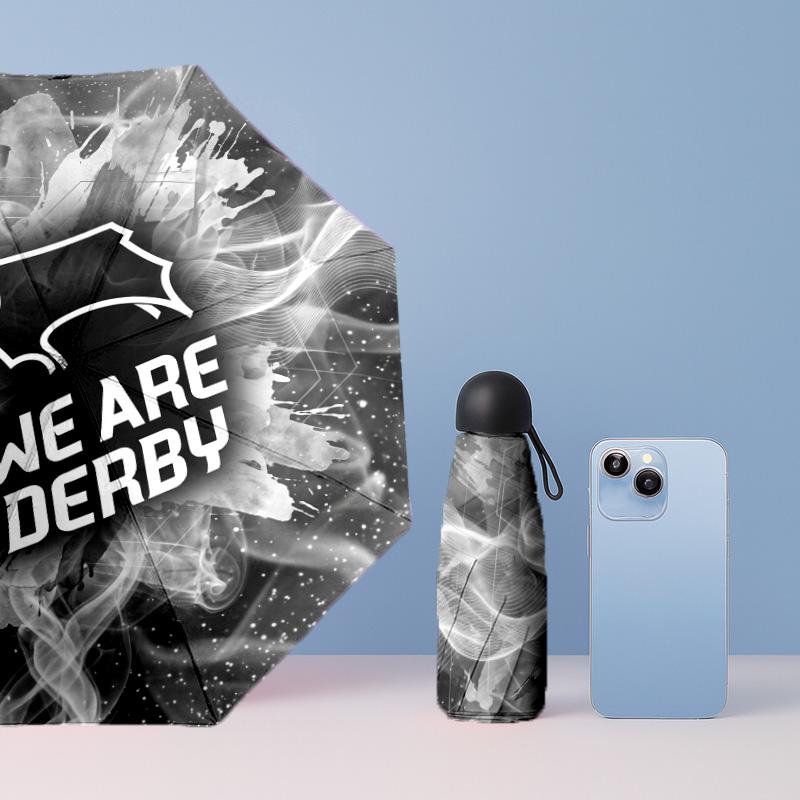 Derby County Футбольный узор Печатный Мини 5 Складок 8 Спиц Компактный Зонт Ветрозащитный Водонепроницаемый Легкий Портативный Складной