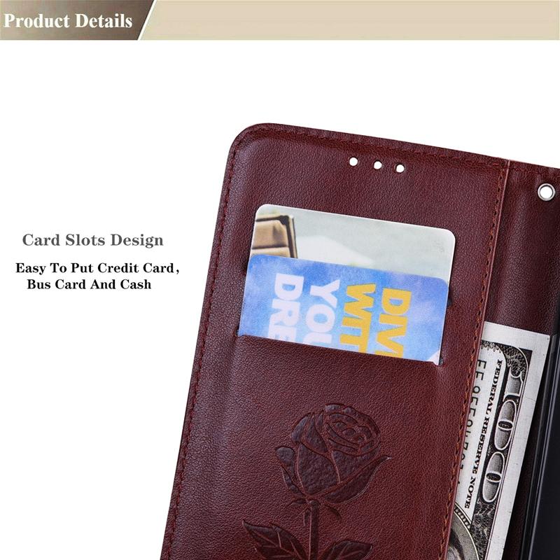 Rose Leather Flip Cover for Samsung Galaxy iPhone Honor Card Slots Phone Wallet Case for Huawei Xiaomi Redmi