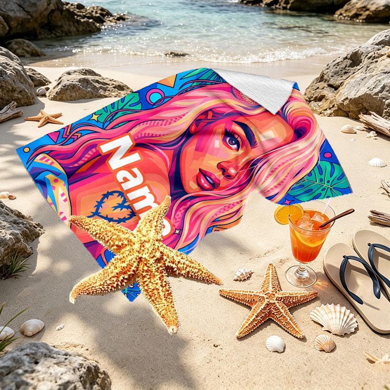 Custom Name Personalized Karol G Print Beach Towel, for Trip Camping Beach Party Home Decor, Birthday Gift for Family & Friends
