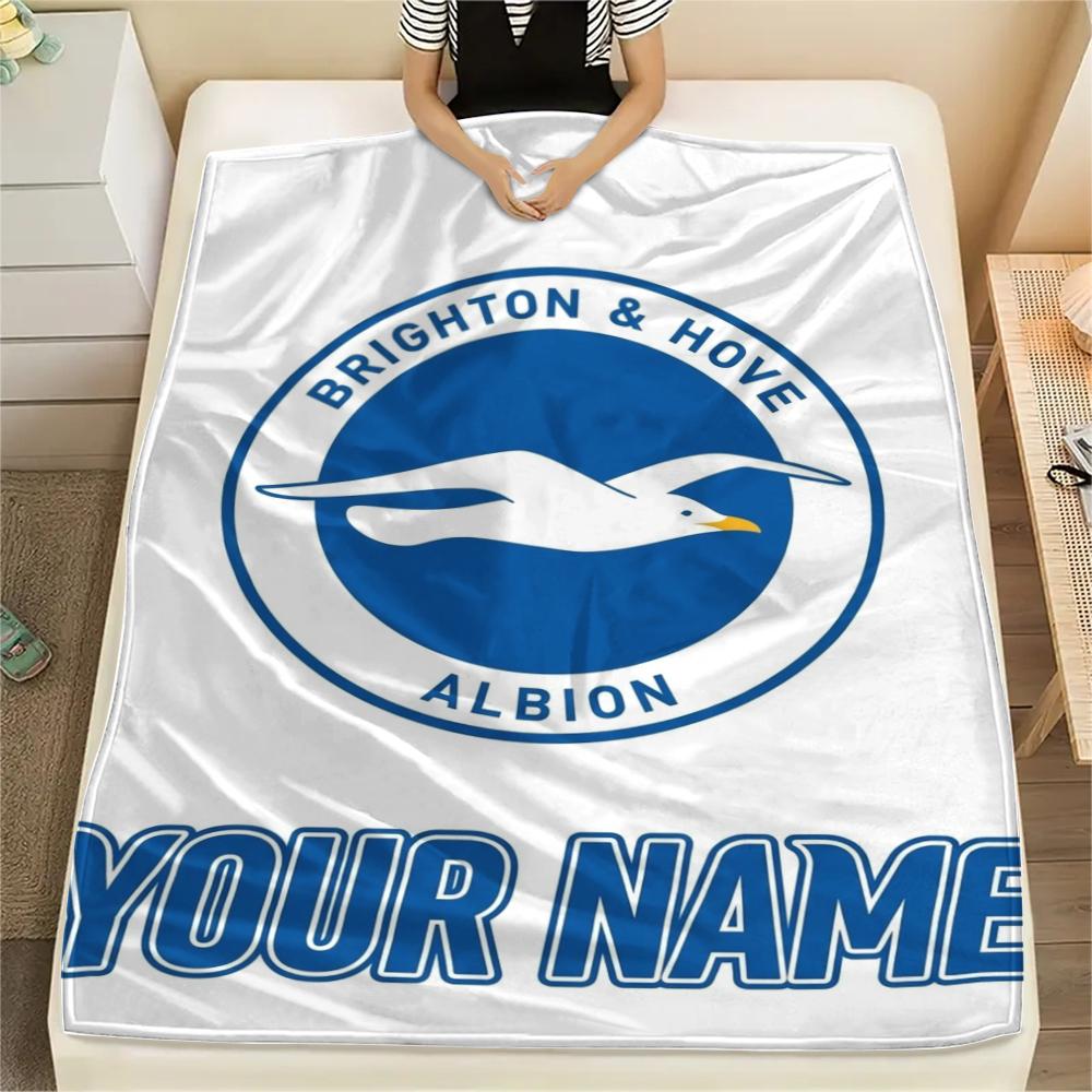 1PC Custom Name Brighton&Hove Albion Patterned Flannel Blanket Suitable For All Seasons for Home Decor Warmth and Comfort Gifts Holiday Present