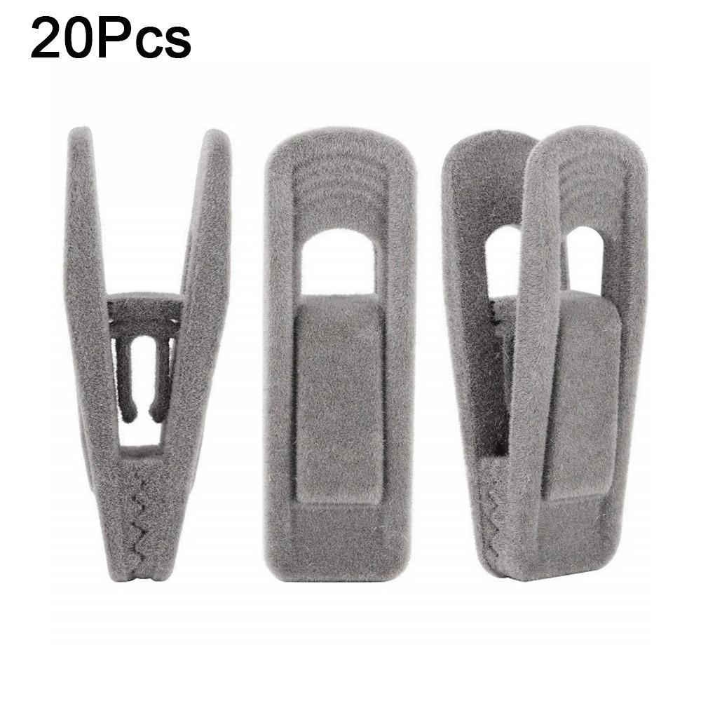 20Pcs Non-Slip Flocked Hanger Clips Strong Finger Bed Sheets Clips  Drying Clothes