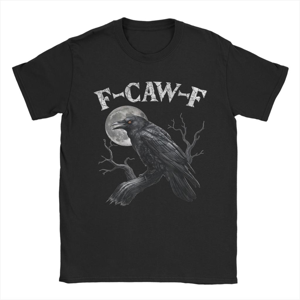 Crow F-Caw-F Funny Black Bird Moon Christmas Santa Hat T-Shirt for Men Crew Neck T Shirts  Short Sleeve Tee Shirt Clothing
