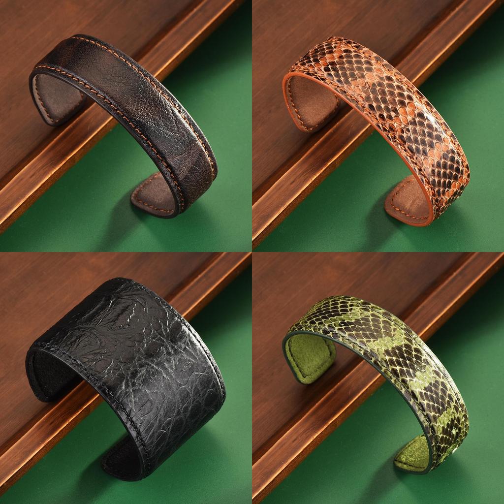 Винтажный кожаный широкий браслет-манжета для женщин с геометрическим дизайном и осенним стилем