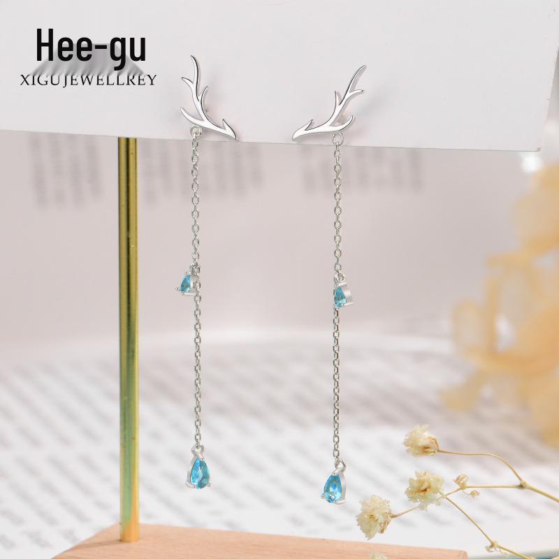 Серьги-кисточки Higu из стерлингового серебра S925 с рогами оленя: Рождественские серьги-гвоздики с подвесками для женщин, стиль Мори