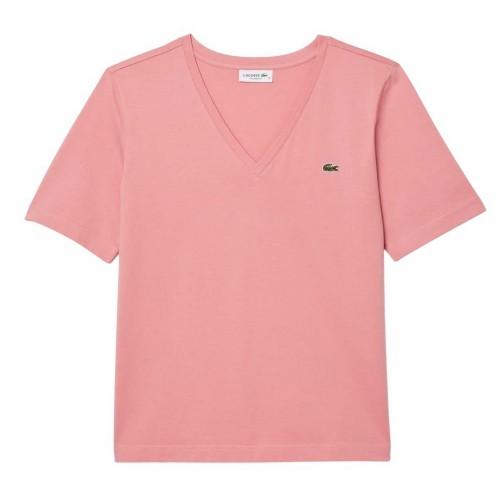 Lacoste Женская хлопковая футболка с V-образным вырезом, свободного кроя