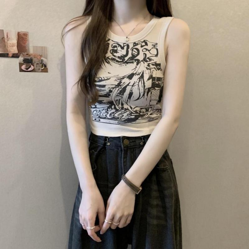 Women's Summer Vest, Fashionable Daily Summer T-shirt, Outdoor Clothing, Retro Women's Clothing, Slim Fit Women's Top