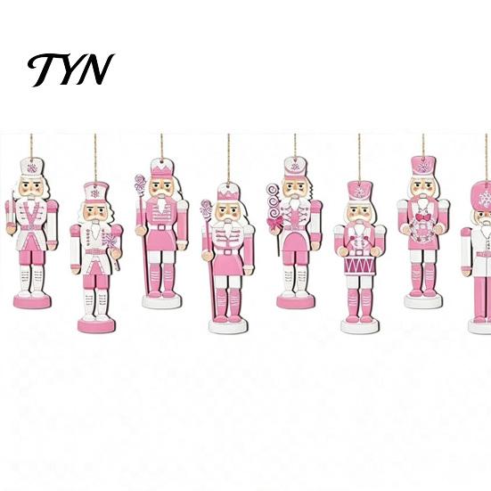Whimsical Christmas Party Supplies for Girls Pink Wooden Nutcracker Hanging Ornaments Tree Decorations, Soldier Decorative Nutcrackers Living